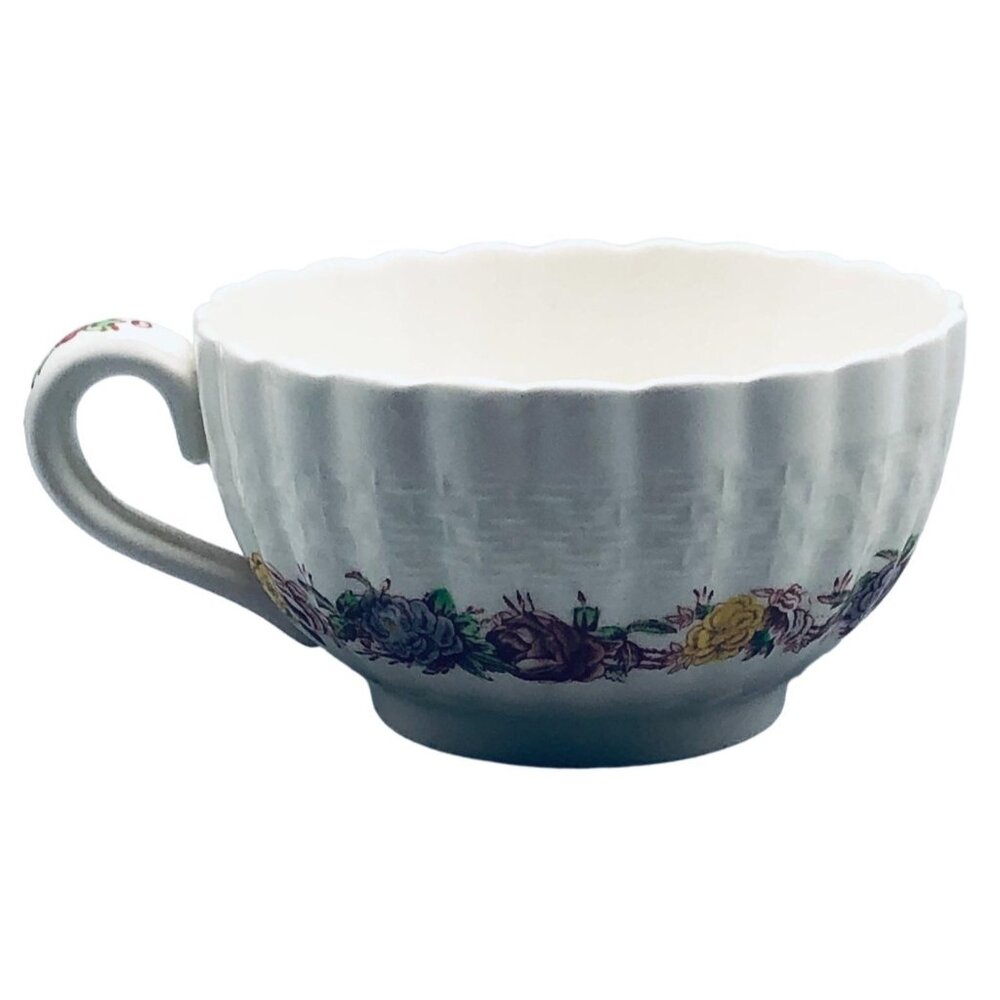 copeland spode Rose Briam tea cup white floral #3 embossed made in England READ